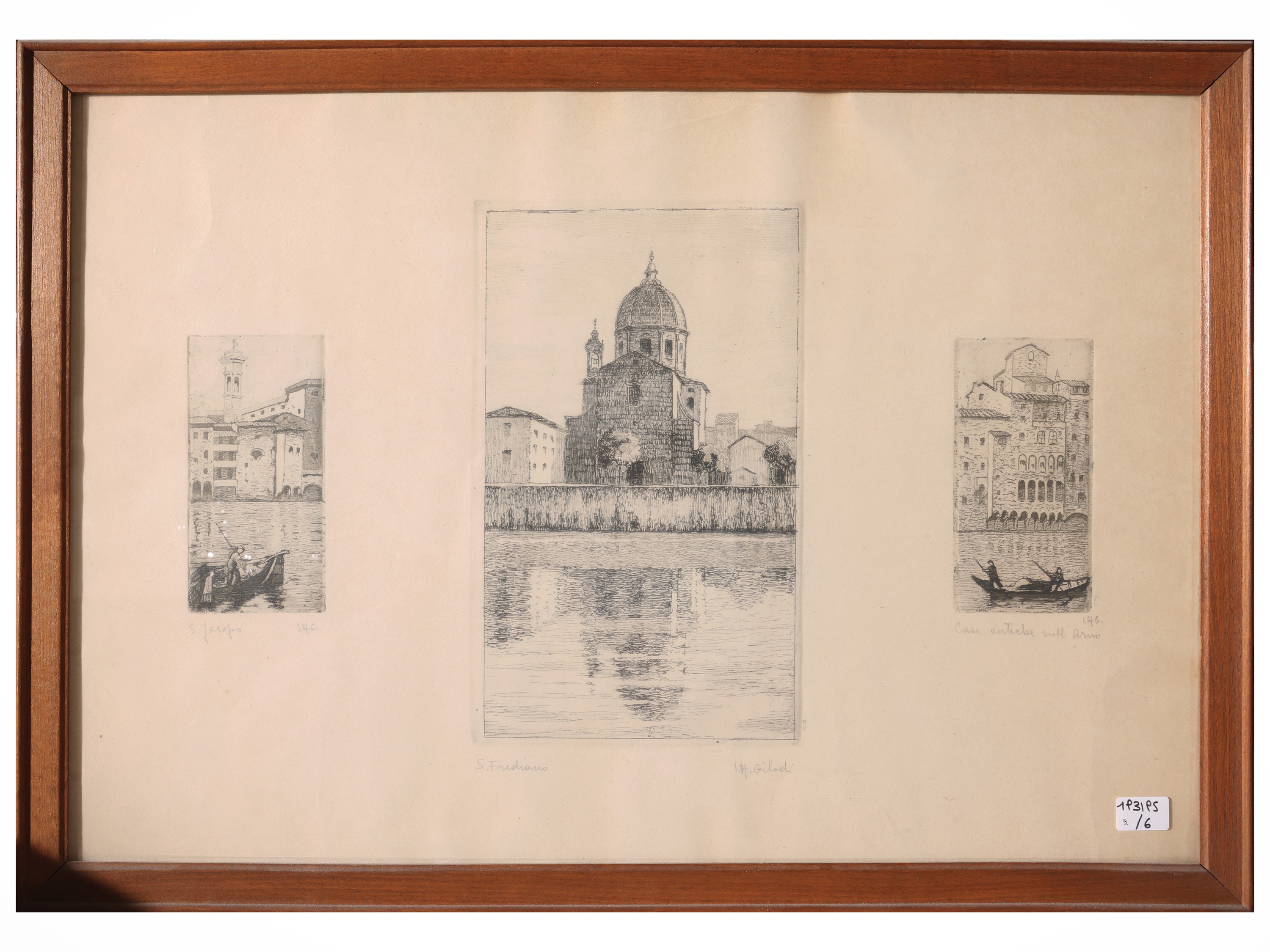 Umberto Parilli, Incisione raffigurante Ponte Vecchio; Dino Villani, xilografie; R. Garrone, tecn...