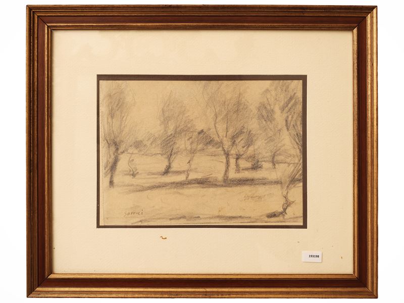 Ardengo Soffici - Paesaggio alberato (anni Trenta), matita su carta