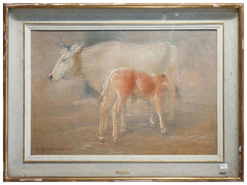 Carlo Guarnieri - Interno di stalla - Natura morta con selvaggina, oli su tela e su tavoletta
