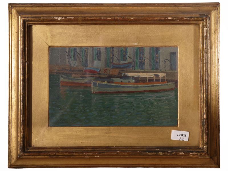 Umberto Parilli - Vedute livornesi, due dipinti a olio su tavoletta