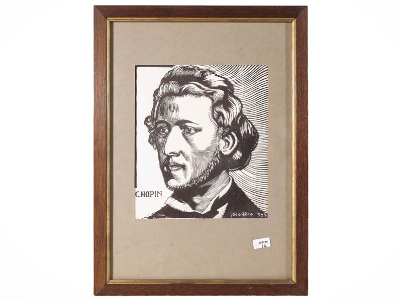 Giorgio (firmat./datata), Xilografia raffigurante Chopin; Carlo Guarnieri, Xilografia raffigurant...