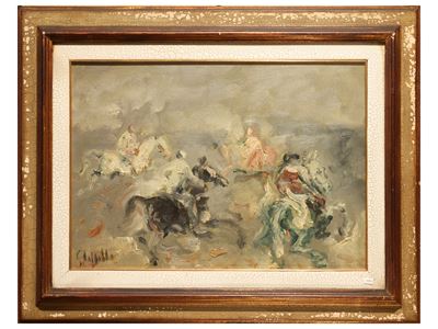 Uomini a cavallo, olio su tela