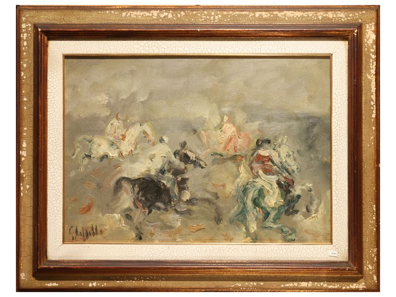 Emanuele Cappello - Uomini a cavallo, olio su tela
