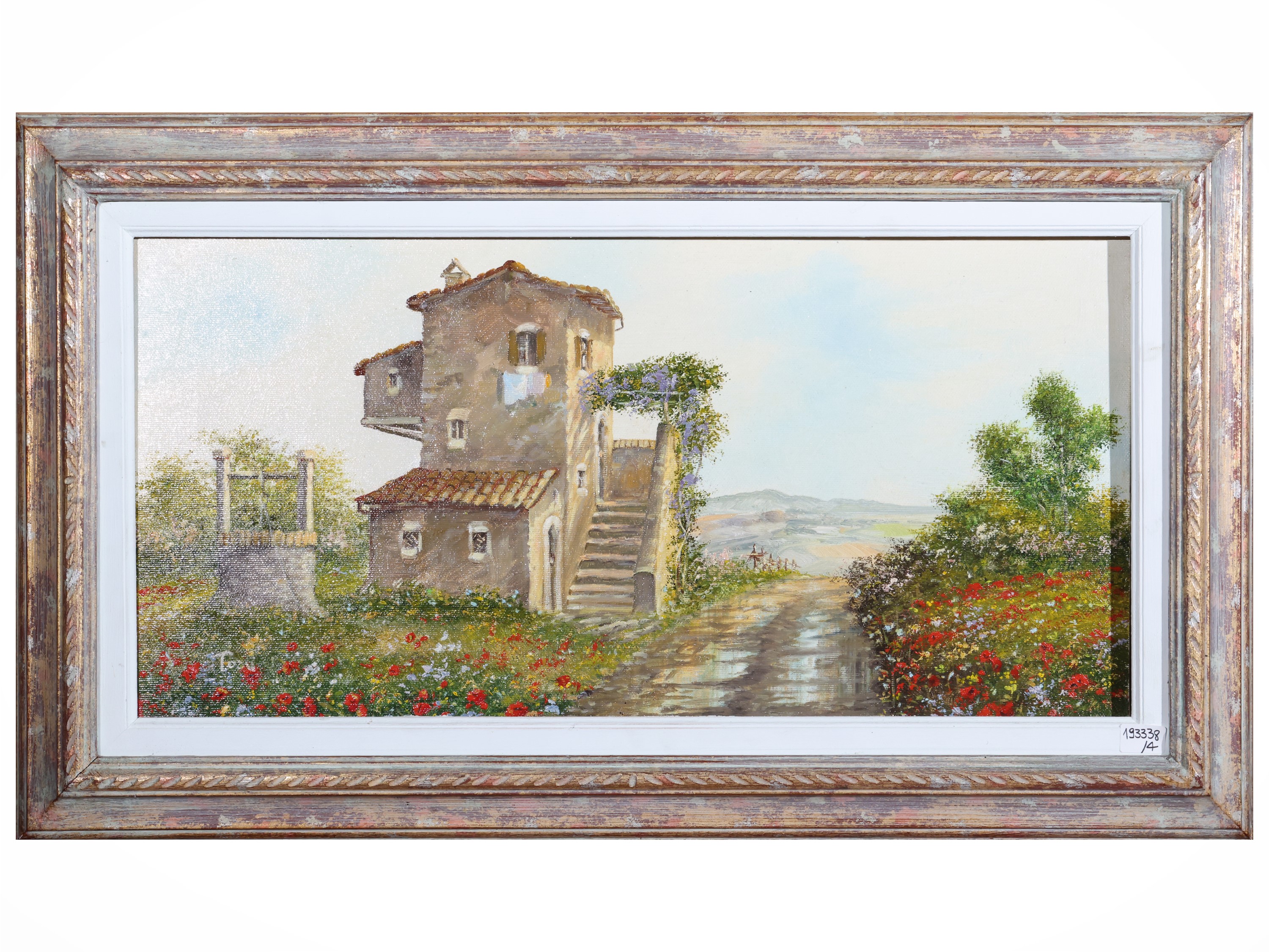 Vedute toscane, dipinti su tela e tavoletta firmati in cornice