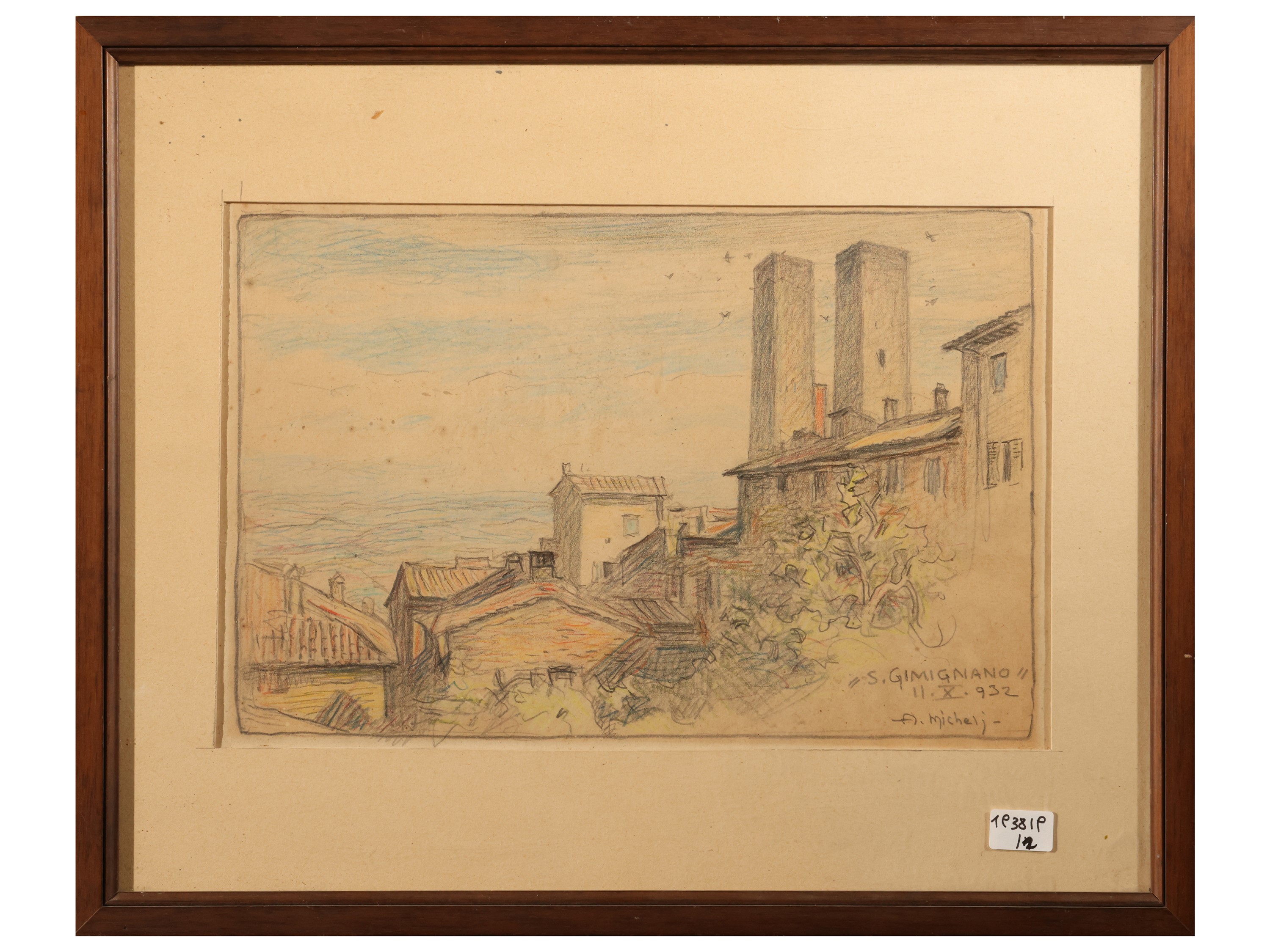 Vedute di San Gimignano, due tecniche miste su carta (una firmata e datata 1932)