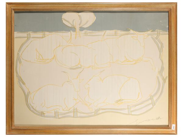 Giuseppe Cesetti : Buoi  - Asta Grafica da collezione - Maison Bibelot - Casa d'Aste Firenze - Milano