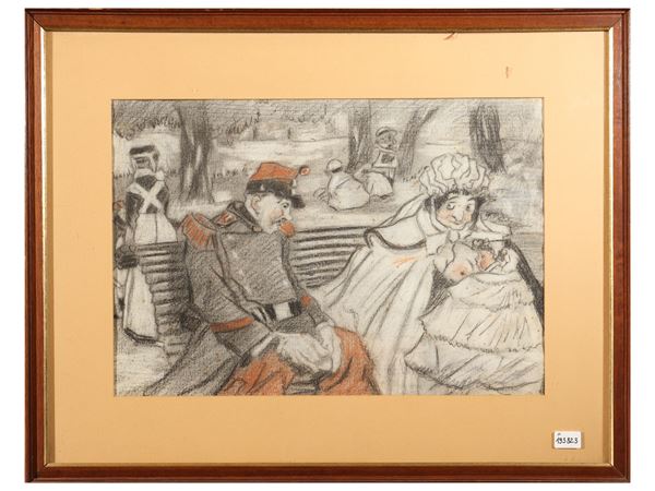 Scuola francese dell'inizio del XX secolo - Il fantaccino e la crocerossina, opera attribuibile a Theophile Alexandre Steinlen