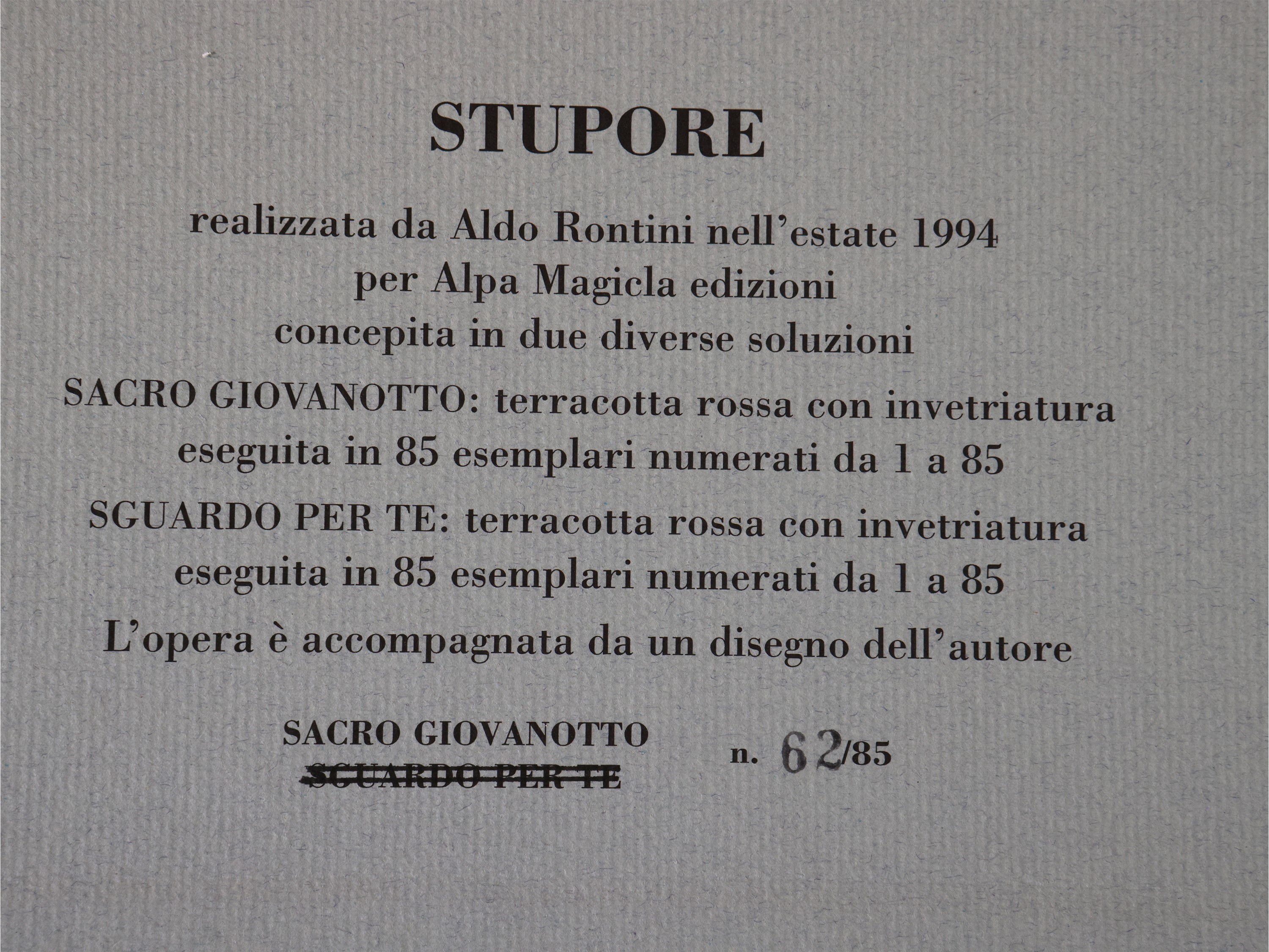 Aldo Rontini - Stupore (Sacro Giovanotto) – placca in terracotta invetriata a bassorilievo