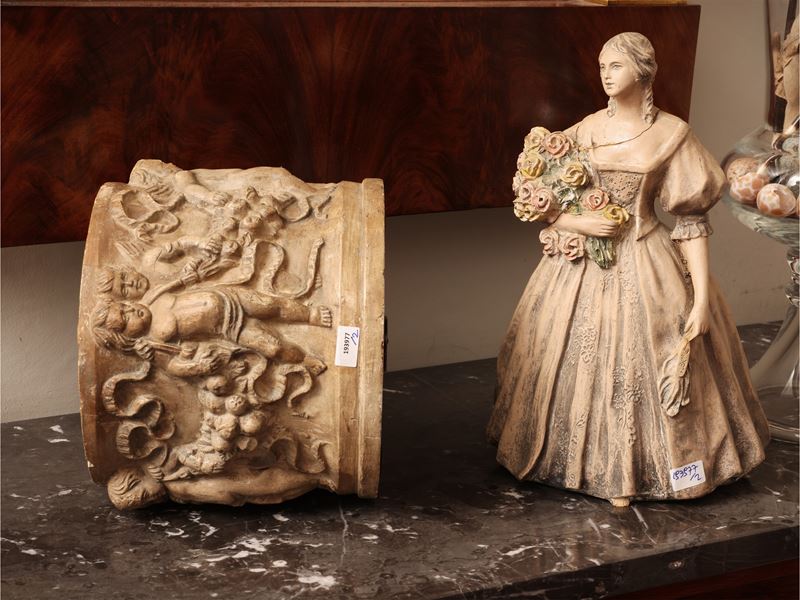 Manifattura di Signa, Vaso cilindrico in terracotta con istoriato a putti e dama, anni Trenta