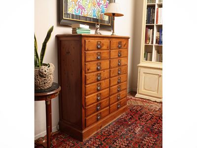 Cassettiera da archivio in legno tenero, inizio del XX secolo