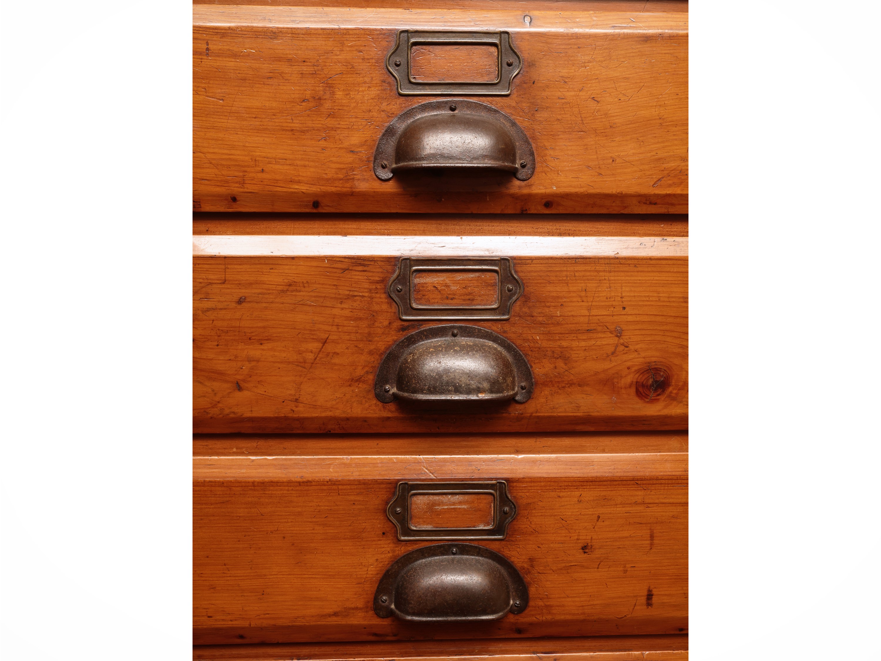Cassettiera da archivio in legno tenero, inizio del XX secolo