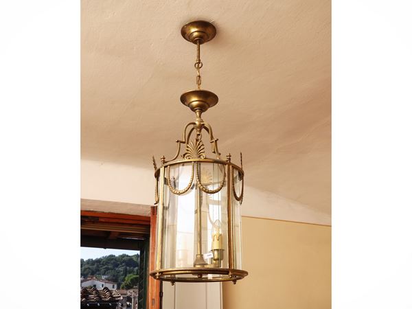 Brass and glass lantern chandelier