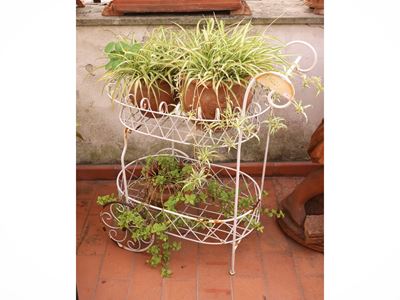 Carrellino portapiante in ferro battuto bianco, h 92 cm