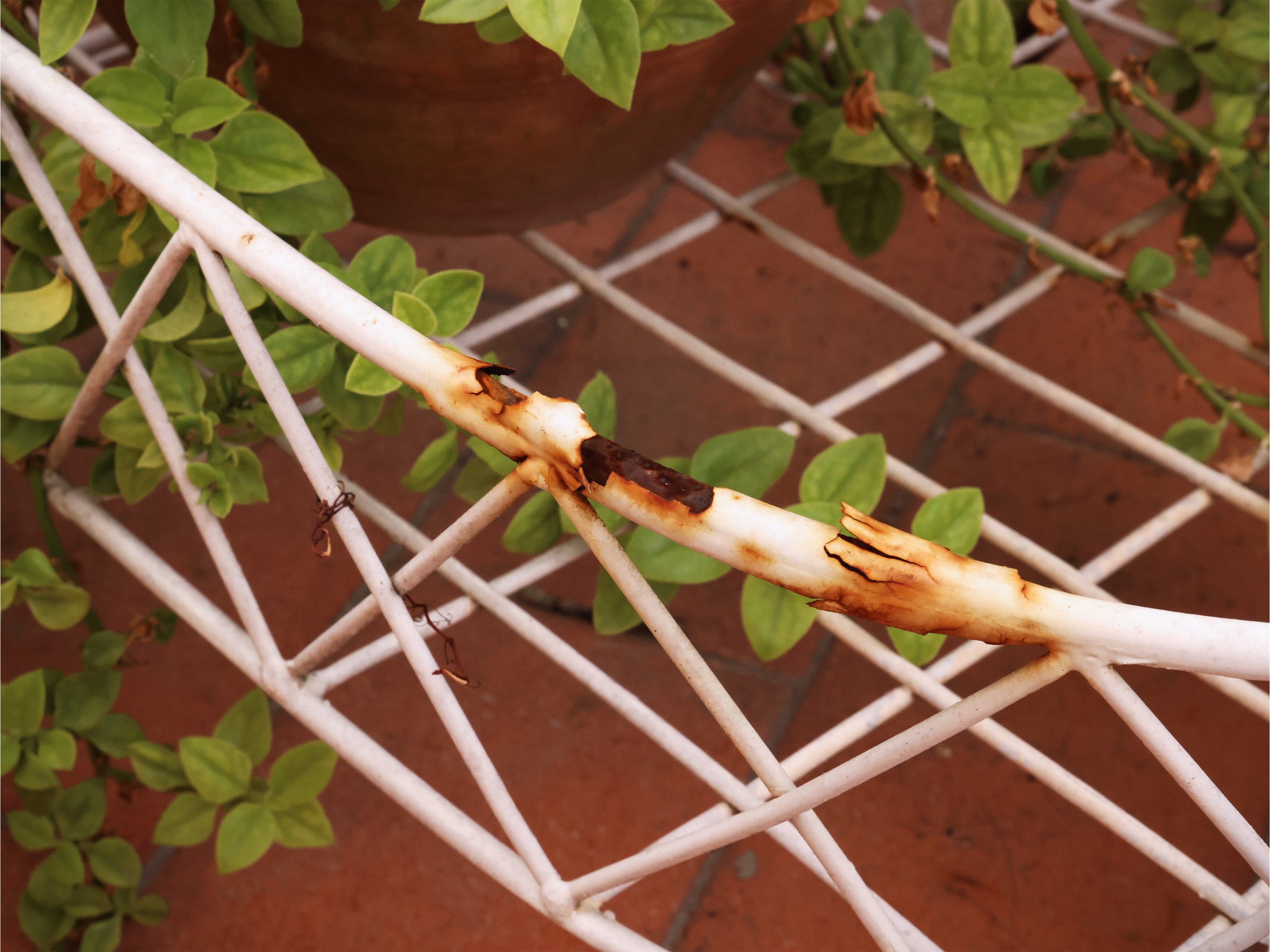 Carrellino portapiante in ferro battuto bianco, h 92 cm