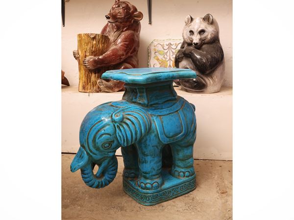 Exotic coffee table in turquoise glazed terracotta