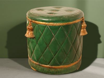 Manifattura Pugi, Sgabello a tamburo in terracotta invetriata