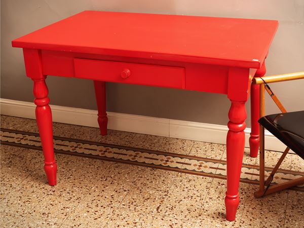 Red lacquered wooden table