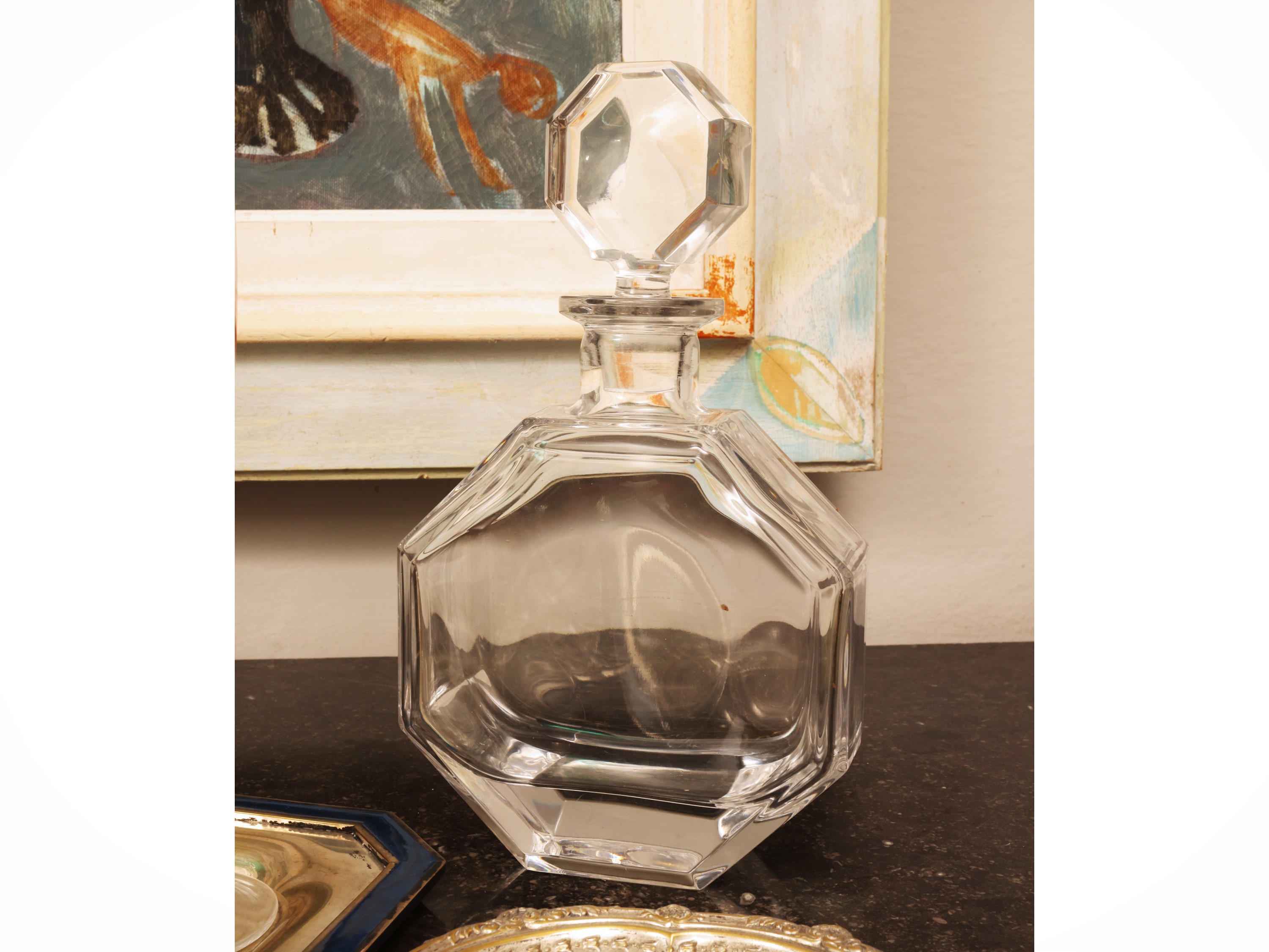 Set da aperitivo, 9 calici in vetro colorato e accessori in metallo argentato con bottiglie in cr...