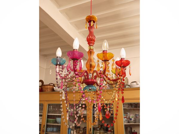 Colored resin chandelier