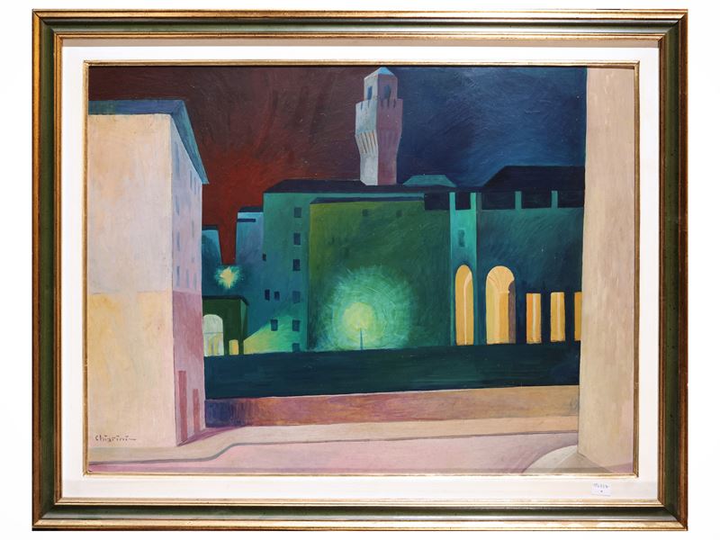 Bruno Chiarini - Notturno a Firenze, olio su faesite