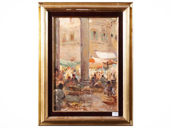 Sergio Cirno Bissi : Scorcio di mercato 1949  - Asta Toscana d'autore - Maison Bibelot - Casa d'Aste Firenze - Milano