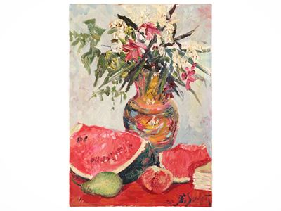 Natura morta con anguria (1972), olio su tela