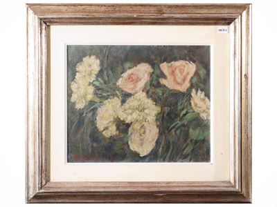 Rose 1957, olio su tela firmato e datato