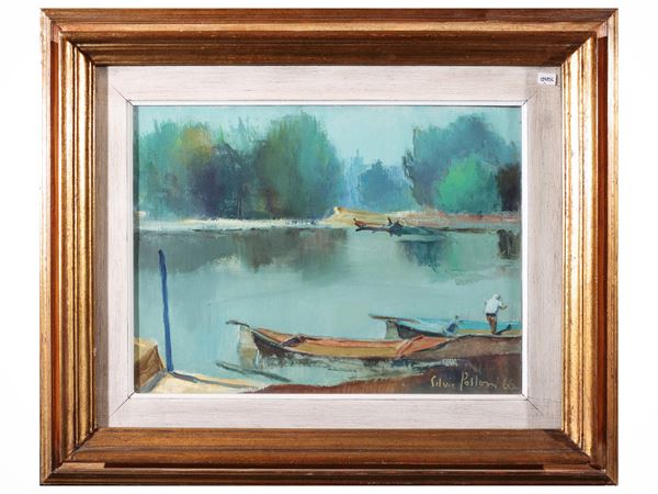 Silvio Polloni : Paesaggio sull'Arno 1966  - Asta Toscana d'autore - Maison Bibelot - Casa d'Aste Firenze - Milano