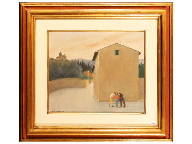 Nino Tirinnanzi - Scorcio di Strada Fiorentina con Figure