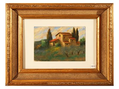 Paesaggio toscano, olio su cartone