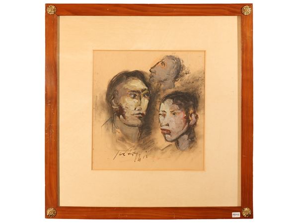 Sergio Scatizzi : Composizione con volti  - Asta Arte Moderna e Contemporanea - Maison Bibelot - Casa d'Aste Firenze - Milano