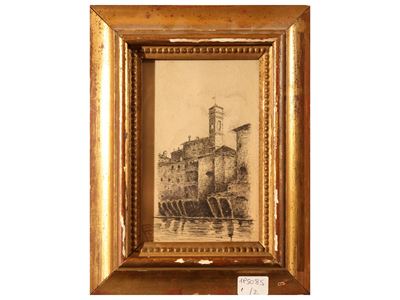 Battigelli Pastore, Scorcio di Firenze vista dall’Arno, disegno a china su carta