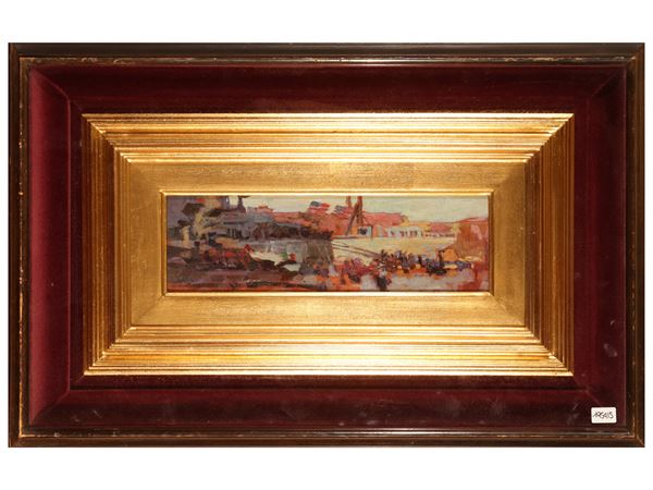 Raffaele De Rosa : Scorcio di porto  - Asta Toscana d'autore - Maison Bibelot - Casa d'Aste Firenze - Milano