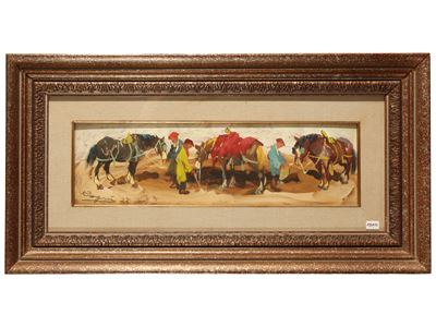 Cavalli e figure (1972) olio su tavoletta