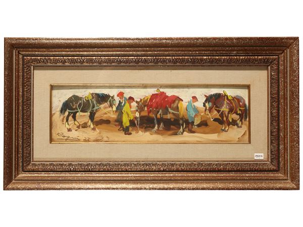 Basso Ragni : Horses and Figures 1972  - Auction Tuscan Masters - Maison Bibelot - Casa d'Aste Firenze - Milano