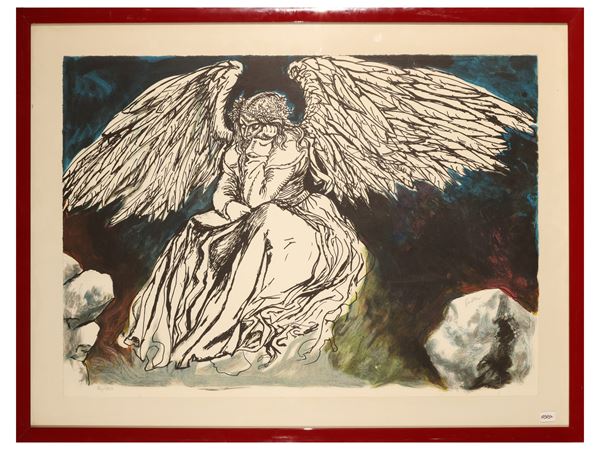 Renato Guttuso : Angelo  - Asta Grafica da collezione - Maison Bibelot - Casa d'Aste Firenze - Milano