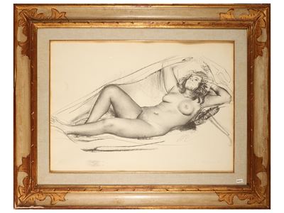 Nudo femminile (litografia, firmata, E.S. 17/90), in cornice