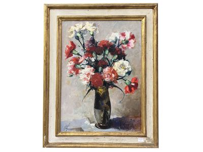 Vaso di fiori, olio su tavoletta firmato in cornice