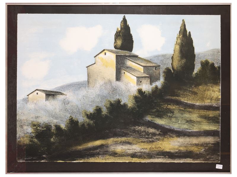 Nino Tirinnanzi - Paesaggio toscano (litografia, prova d'artista)