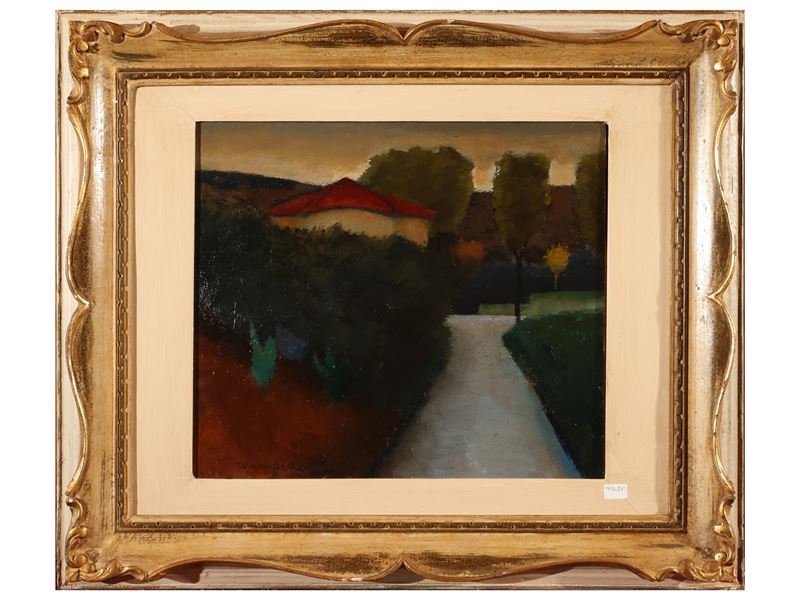 Nino Tirinnanzi - Paesaggio toscano (1959-1962), olio su tavoletta