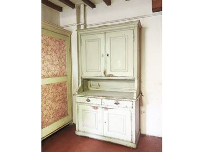 Credenza Rustica a Due Corpi in Legno Dipinto Verde Acqua