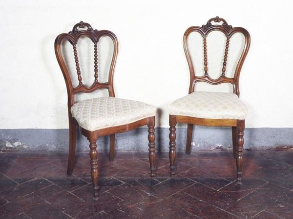 A Set of Four Walnut Chairs, mid 19th Century