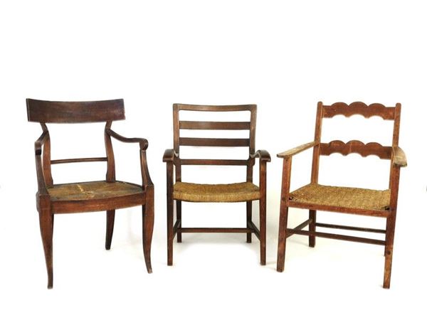 Four Walnut Armchairs, 19th Century