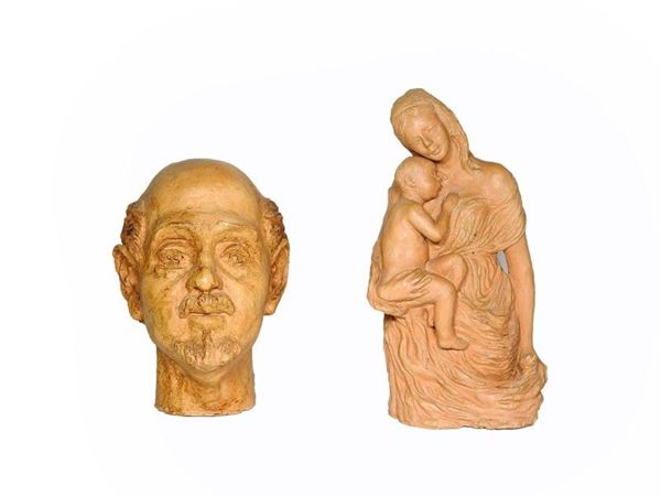 Maternity and Male Portrait, two Terracotta Sculptures