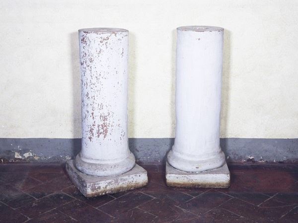 Pair of Terracotta Painted Columns, 19th Century