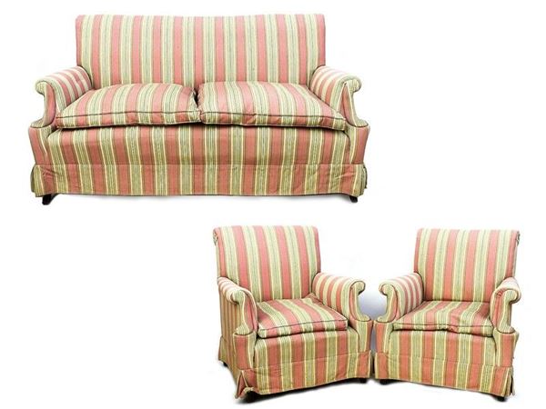 Upholstered Sofa and a Pair of Armchairs