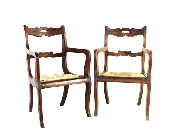 A Set of Four Walnut Armchairs, 19th Century