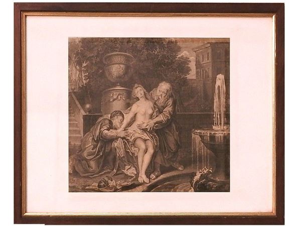 Susanna and the Elders, 17th Century, fragment of engraving