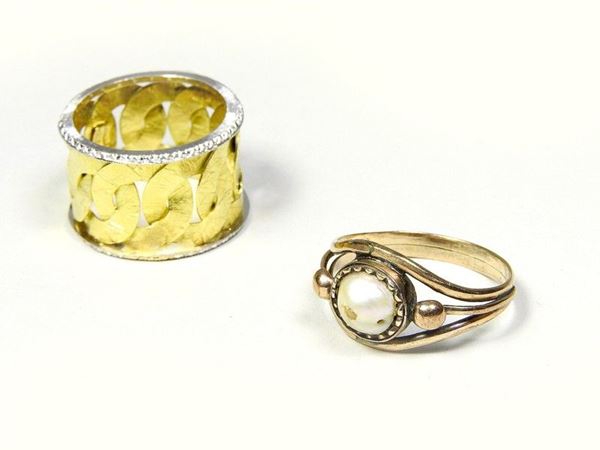 Two Gold Rings with Pearl