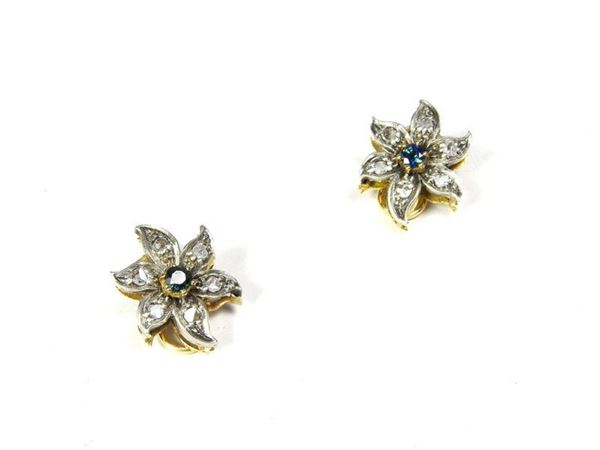 Pair of Yellow and White Gold Earrings with Sapphires and Diamonds